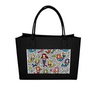 RLDOBOFE The Little Mermaids Doodle Felt Tote Bag Reusable Foldable Grocery Bag Versatile Large Capacity Commuter Handbag, Black, One Size