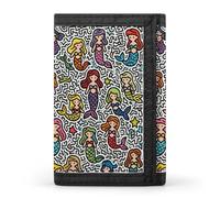 RLDOBOFE The Little Mermaids Doodle Trifold Wallet Minimalist Mens Wallet with Key Hook 8 Card Slots Modern Stylish Polyester Security Wallets Fashion Slim Credit Card Holder Id Window