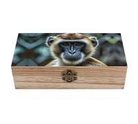 RLDOBOFE The Silent Monkey Wooden Keepsake Box with Lids Wood Storage Box with A Hinged Lid Decorative Boxes Table Large Rectangular Organizer Container for Jewelry Photos Craft