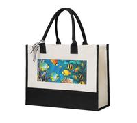 RLDOBOFE The Underwater World Tropical Fish Canvas Tote Bags Personalized Beach Bag Reusable Grocery Shopping Bag Casual Handbag Top Handle Shoulder Satchel Bags Work Purses Birthday Gifts for Women