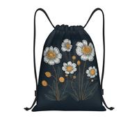 RLDOBOFE Three White Flowers Drawstring Backpack Sports Gym Sackpack Waterproof Swim Bag Men Women Draw String Bag, Black, S