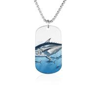 RLDOBOFE - Thunnus bluefin tuna pendant with personalized dog tag, personalized military tag pendant with box chain, memorial photo jewelry, gift for men