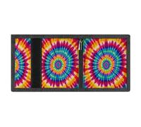 RLDOBOFE Tie Dye Pattern Trifold Wallet Minimalist Mens Wallet with Key Hook 8 Card Slots Modern Stylish Polyester Security Wallets Fashion Slim Credit Card Holder Id Window