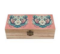 RLDOBOFE Tiger Pattern Wooden Keepsake Box with Lids Wood Storage Box with A Hinged Lid Decorative Boxes Table Large Rectangular Organizer Container for Jewelry Photos Craft