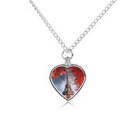 RLDOBOFE Tower And Red Leaves Cremation Jewelry for Ashes Heart Urn Necklaces Personalized Memorial Necklace Dog Cat Keepsake Pendant Custom Small Locket Ash Holder for Women Men