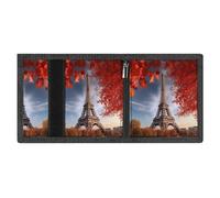RLDOBOFE Tower And Red Leaves Trifold Wallet Minimalist Mens Wallet with Key Hook 8 Card Slots Modern Stylish Polyester Security Wallets Fashion Slim Credit Card Holder Id Window