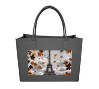 RLDOBOFE Tower with Leaves Felt Tote Bag Reusable Foldable Grocery Bag Versatile Large Capacity Commuter Handbag, Dark Gray, One Size
