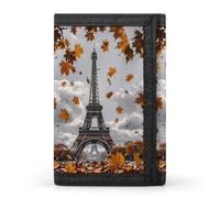 RLDOBOFE Tower with Leaves Trifold Wallet Minimalist Mens Wallet with Key Hook 8 Card Slots Modern Stylish Polyester Security Wallets Fashion Slim Credit Card Holder Id Window