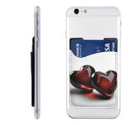 RLDOBOFE Transparent Two Hearts Phone Wallet, Stick On Card Holder for Back of Phone Case - Leather Cell Phone Card Wallet Sleeve Adhesive Phone Pocket - Compatible with Most Cell Phones
