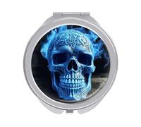 RLDOBOFE Travel 3D Print Blue Skull Makeup Mirror Round Compact Pocket Mirror 2X /1x Magnifying Small Metal Foldable Handheld Portable Cosmetic Mirrors Unique Gift for Women Mother