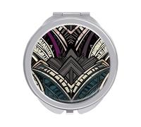 RLDOBOFE Travel Art Deco Geometric Pattern Makeup Mirror Round Compact Pocket Mirror 2X /1x Magnifying Small Metal Foldable Handheld Portable Cosmetic Mirrors Unique Gift for Women Mother