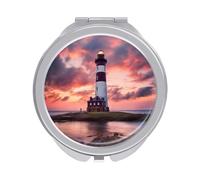 RLDOBOFE Travel Beauty Lighthouse Makeup Mirror Round Compact Pocket Mirror 2X /1x Magnifying Small Metal Foldable Handheld Portable Cosmetic Mirrors Unique Gift for Women Mother