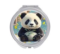 RLDOBOFE Travel Black and White Panda Makeup Mirror Round Compact Pocket Mirror 2X /1x Magnifying Small Metal Foldable Handheld Portable Cosmetic Mirrors Unique Gift for Women Mother