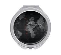 RLDOBOFE Travel Black World Map Makeup Mirror Round Compact Pocket Mirror 2X /1x Magnifying Small Metal Foldable Handheld Portable Cosmetic Mirrors Unique Gift for Women Mother