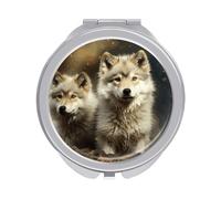 RLDOBOFE Travel Cute Wolf Makeup Mirror Round Compact Pocket Mirror 2X /1x Magnifying Small Metal Foldable Handheld Portable Cosmetic Mirrors Unique Gift for Women Mother