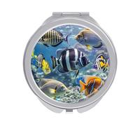 RLDOBOFE Travel Different Fish Makeup Mirror Round Compact Pocket Mirror 2X /1x Magnifying Small Metal Foldable Handheld Portable Cosmetic Mirrors Unique Gift for Women Mother