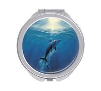 RLDOBOFE Travel Dolphin in The Ocean Makeup Mirror Round Compact Pocket Mirror 2X /1x Magnifying Small Metal Foldable Handheld Portable Cosmetic Mirrors Unique Gift for Women Mother