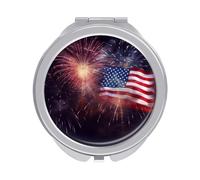RLDOBOFE Travel Firework American Flag Makeup Mirror Round Compact Pocket Mirror 2X /1x Magnifying Small Metal Foldable Handheld Portable Cosmetic Mirrors Unique Gift for Women Mother