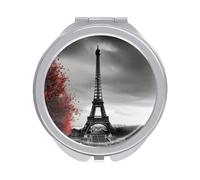 RLDOBOFE Travel Grey Paris Eiffel Tower Makeup Mirror Round Compact Pocket Mirror 2X /1x Magnifying Small Metal Foldable Handheld Portable Cosmetic Mirrors Unique Gift for Women Mother