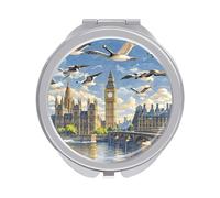 RLDOBOFE Travel Hand-Painted City Makeup Mirror Round Compact Pocket Mirror 2X /1x Magnifying Small Metal Foldable Handheld Portable Cosmetic Mirrors Unique Gift for Women Mother