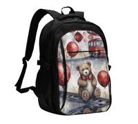 RLDOBOFE Travel Laptop Backpack Business Backpack for Men Women Bear on the Train Travel Backpack with USB Charging Port