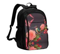 RLDOBOFE Travel Laptop Backpack Business Backpack for Men Women Beautiful Spring Hummingbird Dragonfly Flower Travel Backpack with USB Charging Port