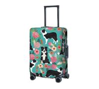 RLDOBOFE Travel Luggage Cover for Suitcase Elastic Suitcase Protector Border Collie Florals Suitcase Covers Washable Suitcase Protective Cover Dust-proof Luggage Covers Fit 18-32 Inch Luggage, Black,