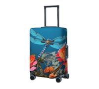 RLDOBOFE Travel Luggage Cover for Suitcase Elastic Suitcase Protector Dragonfly and flower Suitcase Covers Washable Suitcase Protective Cover Dust-proof Luggage Covers Fit 18-32 Inch Luggage, Black,