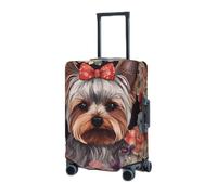 RLDOBOFE Travel Luggage Cover for Suitcase Elastic Suitcase Protector Yorkie Floral Suitcase Covers Washable Suitcase Protective Cover Dust-proof Luggage Covers Fit 18-32 Inch Luggage, Black, S