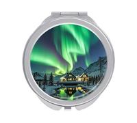 RLDOBOFE Travel Northern Lights Makeup Mirror Round Compact Pocket Mirror 2X /1x Magnifying Small Metal Foldable Handheld Portable Cosmetic Mirrors Unique Gift for Women Mother