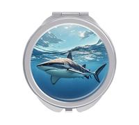 RLDOBOFE Travel Ocean Sea Animal Shark Makeup Mirror Round Compact Pocket Mirror 2X /1x Magnifying Small Metal Foldable Handheld Portable Cosmetic Mirrors Unique Gift for Women Mother