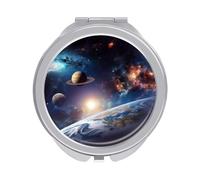RLDOBOFE Travel Universe Galaxy Outer Space Makeup Mirror Round Compact Pocket Mirror 2X /1x Magnifying Small Metal Foldable Handheld Portable Cosmetic Mirrors Unique Gift for Women Mother