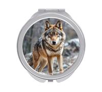 RLDOBOFE Travel Wolf Makeup Mirror Round Compact Pocket Mirror 2X /1x Magnifying Small Metal Foldable Handheld Portable Cosmetic Mirrors Unique Gift for Women Mother