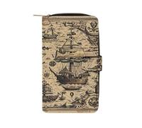 RLDOBOFE Treasure Map Maritime Pirate PU Leather Long Wallet Travel Wallets