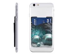 RLDOBOFE Tree Christmas Ball Phone Wallet, Stick On Card Holder for Back of Phone Case - Leather Cell Phone Card Wallet Sleeve Adhesive Phone Pocket - Compatible with Most Cell Phones