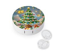 RLDOBOFE Tree Full of Lights Round Contact Lens Case, Portable Contact Lens Box with Mirror, Compact Holder Container for Daily Makeup Office Travel Outdoor