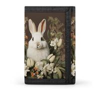 RLDOBOFE Trifold A Beautiful White Rabbit Wallet Minimalist Slim Mens Wallet with Zipper & Key Ring Polyester Stylish Wallets 8 Multiple Credit Card Holder for Daily Use Work Travel