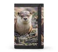 RLDOBOFE Trifold Animal Cute Brown Otters Wallet Minimalist Slim Mens Wallet with Zipper & Key Ring Polyester Stylish Wallets 8 Multiple Credit Card Holder for Daily Use Work Travel