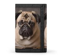 RLDOBOFE Trifold Animal Pug Dog Wallet Minimalist Slim Mens Wallet with Zipper & Key Ring Polyester Stylish Wallets 8 Multiple Credit Card Holder for Daily Use Work Travel