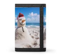 RLDOBOFE Trifold Beach Sandy Snowman Wallet Minimalist Slim Mens Wallet with Zipper & Key Ring Polyester Stylish Wallets 8 Multiple Credit Card Holder for Daily Use Work Travel