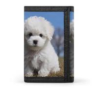 RLDOBOFE Trifold Bichon Frise Dog Wallet Minimalist Slim Mens Wallet with Zipper & Key Ring Polyester Stylish Wallets 8 Multiple Credit Card Holder for Daily Use Work Travel