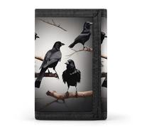 RLDOBOFE Trifold Black Birds on A Branch Wallet Minimalist Slim Mens Wallet with Zipper & Key Ring Polyester Stylish Wallets 8 Multiple Credit Card Holder for Daily Use Work Travel