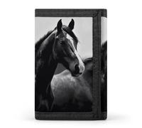 RLDOBOFE Trifold Black White Horses Wallet Minimalist Slim Mens Wallet with Zipper & Key Ring Polyester Stylish Wallets 8 Multiple Credit Card Holder for Daily Use Work Travel