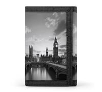 RLDOBOFE Trifold Black White Tall Building Wallet Minimalist Slim Mens Wallet with Zipper & Key Ring Polyester Stylish Wallets 8 Multiple Credit Card Holder for Daily Use Work Travel