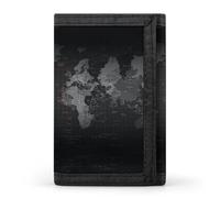 RLDOBOFE Trifold Black World Map Wallet Minimalist Slim Mens Wallet with Zipper & Key Ring Polyester Stylish Wallets 8 Multiple Credit Card Holder for Daily Use Work Travel