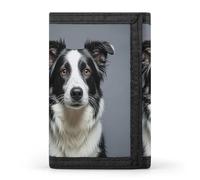 RLDOBOFE Trifold Border Collie Wallet Minimalist Slim Mens Wallet with Zipper & Key Ring Polyester Stylish Wallets 8 Multiple Credit Card Holder for Daily Use Work Travel