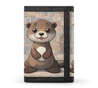 RLDOBOFE Trifold Cartoon Cute Otter Wallet Minimalist Slim Mens Wallet with Zipper & Key Ring Polyester Stylish Wallets 8 Multiple Credit Card Holder for Daily Use Work Travel