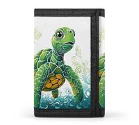 RLDOBOFE Trifold Cartoon Turtle Pattern Wallet Minimalist Slim Mens Wallet with Zipper & Key Ring Polyester Stylish Wallets 8 Multiple Credit Card Holder for Daily Use Work Travel