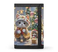 RLDOBOFE Trifold Cat Sing Christmas Carols Wallet Minimalist Slim Mens Wallet with Zipper & Key Ring Polyester Stylish Wallets 8 Multiple Credit Card Holder for Daily Use Work Travel