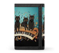 RLDOBOFE Trifold Cats on The Piano Wallet Minimalist Slim Mens Wallet with Zipper & Key Ring Polyester Stylish Wallets 8 Multiple Credit Card Holder for Daily Use Work Travel